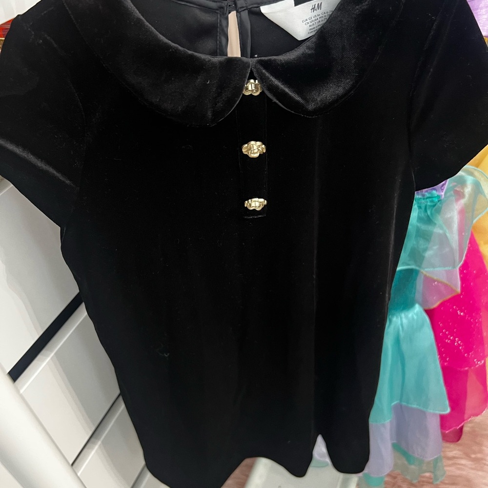 H&M Black Velvet Dress with Classic Collar